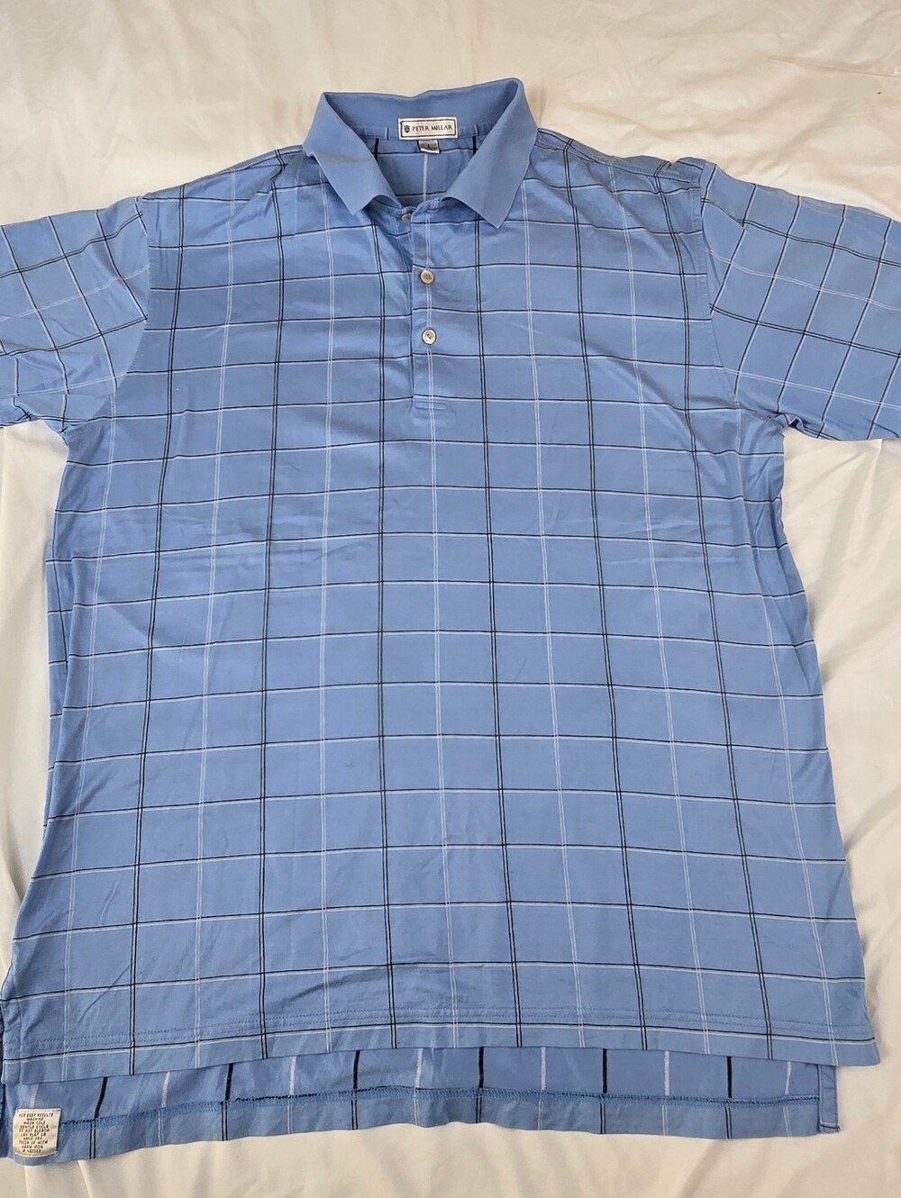 Peter Millar Men's Large Blue Plaid Golf Polo 100% Cotton Short Sleeve - Picture 3 of 9